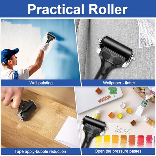 Akamino 8 Pcs Brayer Roller, Black Rubber Brayer Rollers for Crafting, Vinyl Roller Paint Brush for Gluing Printing Inking, Art Craft Oil Painting Tool for Wallpaper Stamping - 2.4 x 4.5 in