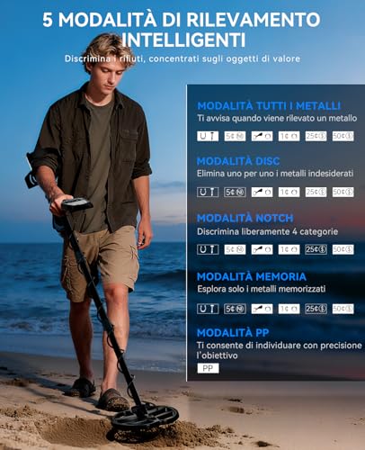 Sunpow Metal Detector Professionale Ricaricabile Per Adulti – 6 Tipi Di Metallo, Bobina Impermeabile IP68, Display Lcd, 5 Modalità Di Ricerca Per Spiaggia/Fiume/Outdoor | OT-MD16 - 4