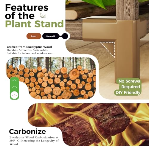 Bamworld PLANT-03 Stand Indoor Outdoor Corner Shelf 11 Potted Large Holder For Multiple Plants Wooden Tall Stands Combo Table Rack Garden Patio Lawn Window thumb #5