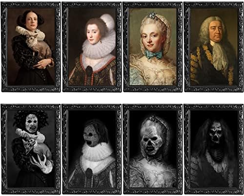 OEDOC 4Pack 10.2x14.5 Halloween Decorations 3D Changing Face Expression Moving Portrait Picture Frames for Horror Party Decors Castle House Home Decoration(StyleB)