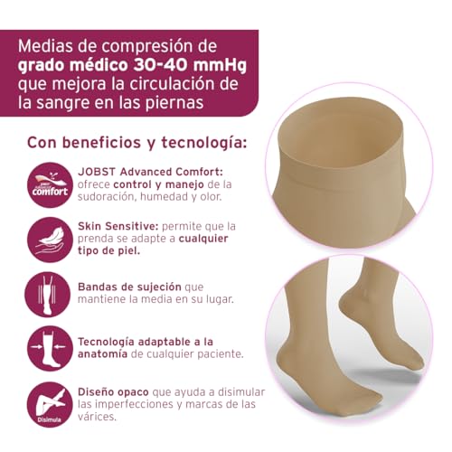 Image of BSN Medical 115292 Jobst Opaque Compression Hose with Closed Toe, Waist High, Large, 30 mm - 40 mm HG Size, Natural