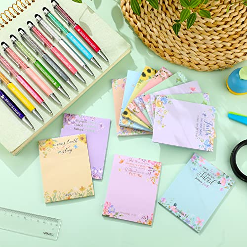 24 Pcs Biblical Sticky Notes Christian Stylus Ballpoint Pens Bible Verse Pens 3 x 4 Inch Religious Sticky Note Pads with Pen Set for Reminders Studying Office School