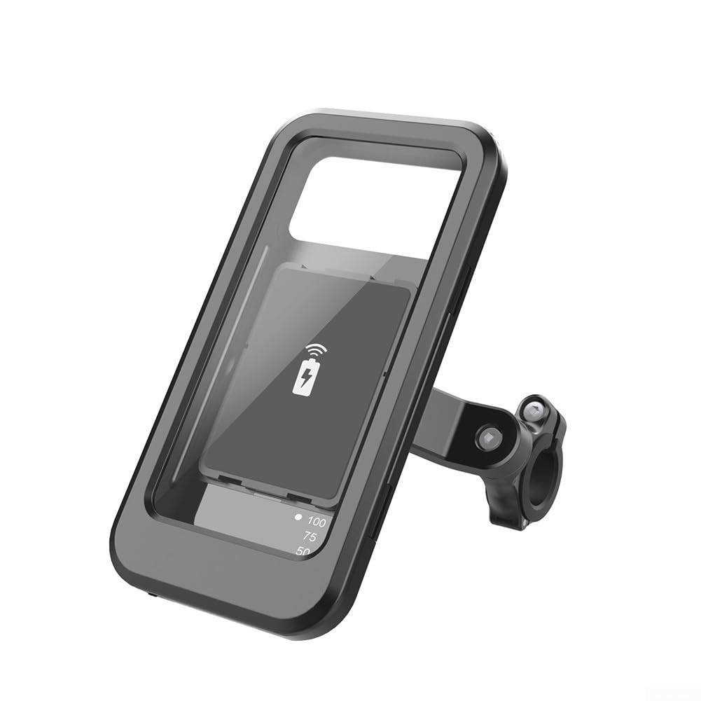 Supporto Telefono per moto con Ricarica Wireless Impermeabile Antivibrazione per Manubrio 15-40mm Rotazione 360 Gradi