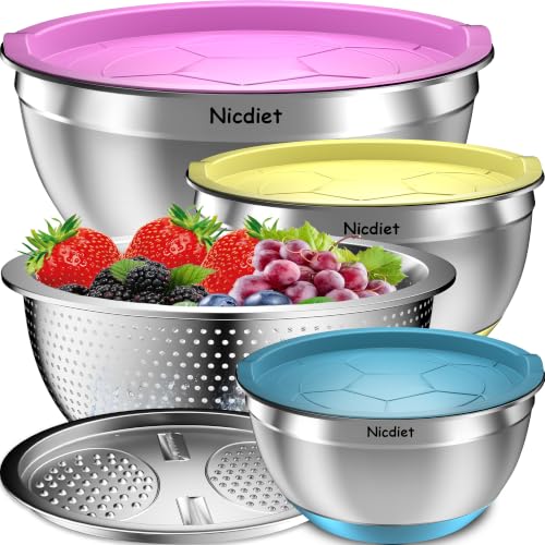 Nicdiet Stainless Steel Mixing Bowl Set with Lids