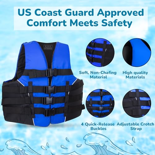 MW Watersports Adult 4-Buckle Dual-Sized Life Vest, USCG Approved Type III Life Jacket for Adults, Great for Boating, Fishing, Tubing, & Other Water Sports. (2X/3X) — view 3