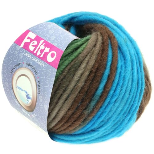 LANA GROSSA Feltro Print | Filzgarn für Kreativhandwerk, hochwertige Wolle zum Nass- und Trockenfilzen | Handstrickgarn aus 100% Schurwolle | 50g Wolle zum Stricken & Häkeln | 50m FB 376