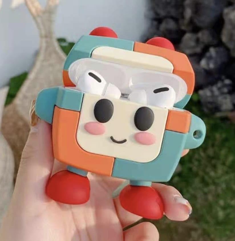 Image of Dezet Cute Soft Silicone Pouh Case for Airpods Pro GEN-2 (2022) � 3D Cartoon Animal Character Cover with Keychain Ring, Shockproof & Dustproof Protective Case for Kids & Girls (Kwai Robot Multi)