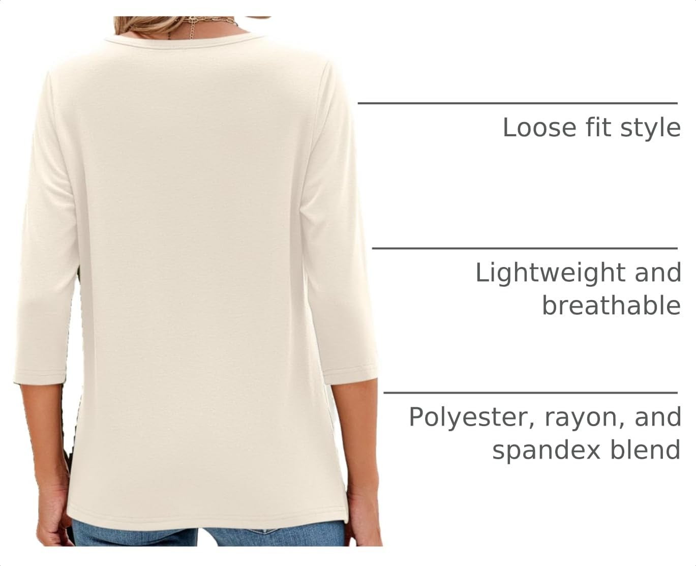 Ficerd 3 Pack 3/4 Sleeve Tops for Women Basics Crewneck T Shirts