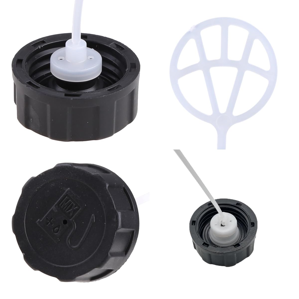 Paquete de 4 tapas de combustible para malezas, cortador de cepillo de gas, bordeadora de césped, cortasetos, tapa de plástico negro para 43 CC, 52 CC, CG430, CG520, BC430, BC520