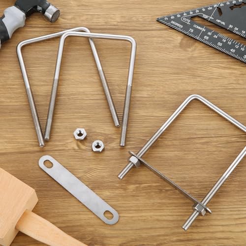 6Pack Square U-Bolts Stainless Steel U Bolts 4\" Inner Width Boat Trailer Ubolts with Washers and Nuts, Replacement Parts and Accessories for Automobiles Trailer, Ski Boat, or Sailboat Trailer