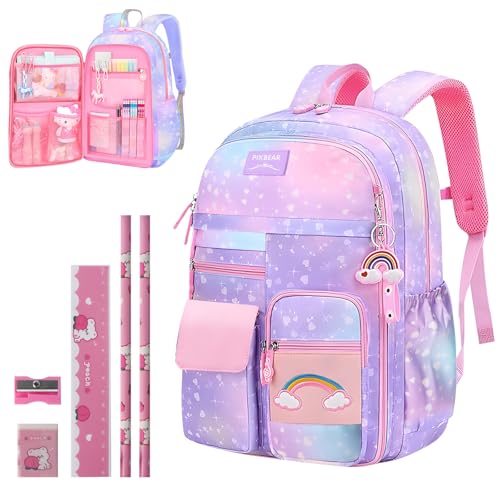 Girls Gradient Pink School Backpack with Stationery Set