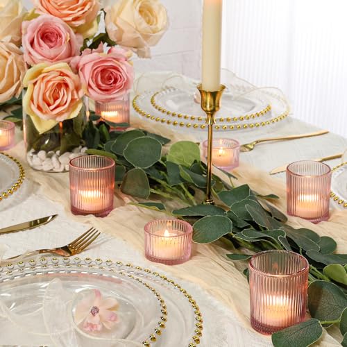 SUPMIND 24 Pcs Glass Votive Candle Holders – Assorted Ribbed Pink Tea Light Holders Bulk for Weddings, Baby Showers, Parties, Home Décor, and Table Centerpieces by SUPMIND - Used condition - Image 5