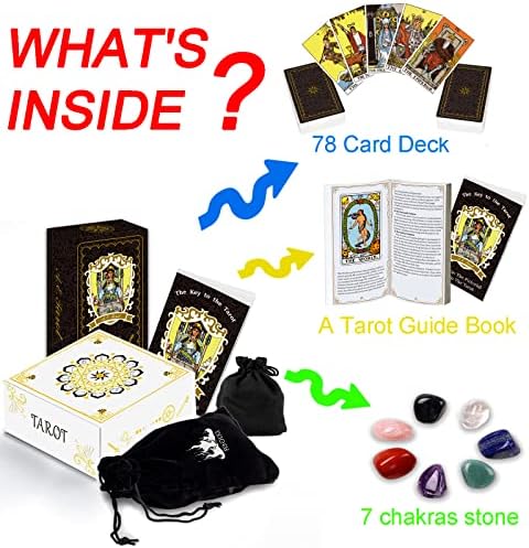 IXIGER Tarot Cards with Guide Book,78 Original Tarot Cards Deck Fortune Telling Game for Beginners&Expert Readers,Classic Tarot Deck Standard Size 4.75" x 2.76",Tarot Cards with Bag and Chakra Stoneag