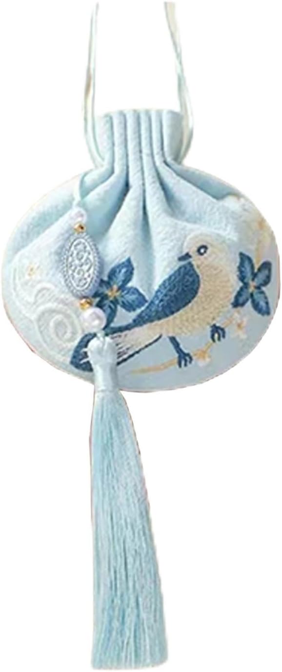 Chinese Hanfu Silk Pouch Mini Coin Change Purse Drawstring Bag Jewelry Gift Box Pouch Empty Spice Organza Sachet Favor Wedding Gift Bag (Green)