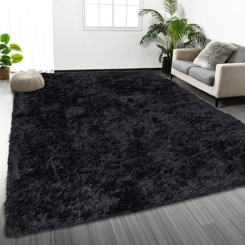 Oxford Homeware Grand tapis moderne doux et antidérapant lavable pour chambre à coucher - 80 x 150 cm - Noir
