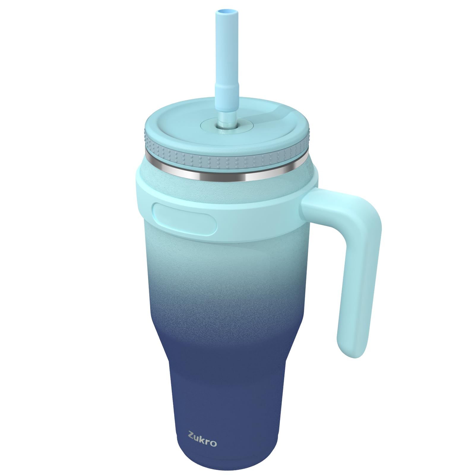 Zukro40 oz Tumbler with Handle and Straw Lid, Vacuum Insulated Stainless Steel Water Bottle Travel Mug with Screw Lid, Fit in Cup Holder, Leakproof, Dishwasher Safe, Keeps Cold 24 Hours - Bluewave