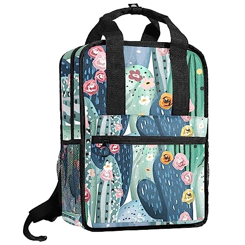 Sac à dos pour garçons et filles au motif cactus aquarelle rose, dimensions 35.5x26x12 cm