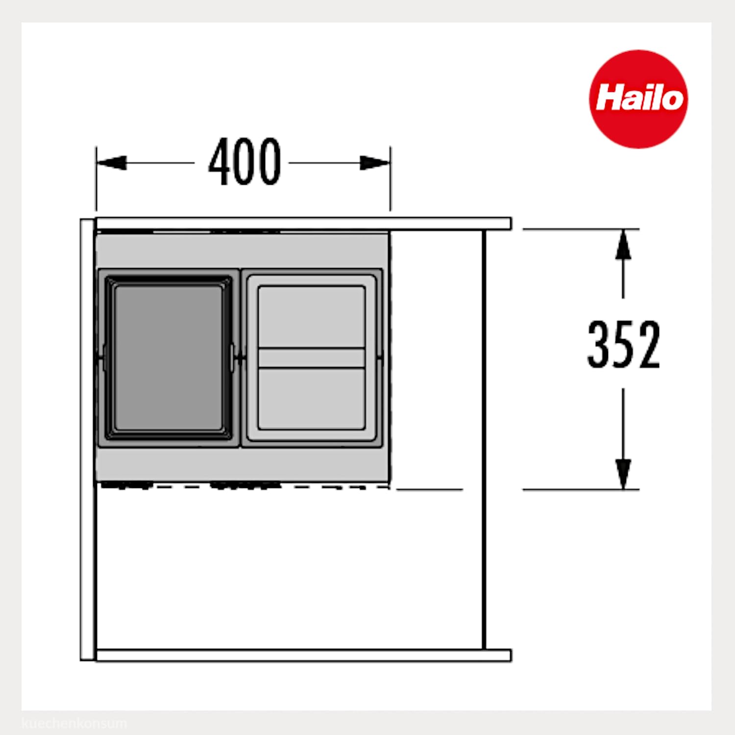 Hailo Abfallsammler 3608601 | Cargo Aqua Abfalltrennsystem für Spülenunterschrank | Trennung in 2x 13 Liter Inneneimer | außermittige Montagemöglichkeit | Dunkelgrau