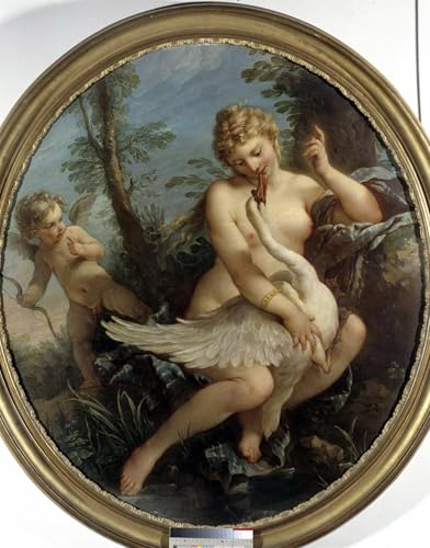 Pintura sobre lienzo Leda e il dio Zeus de Charles Natoire con textura de alta fidelidad 60x90