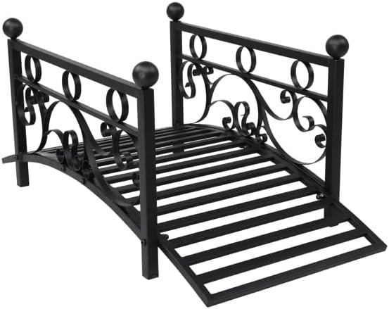 Garden Bridge Safety Backyard Garden Bridge Outdoor Decorative Iron Footbridge, Easy Assembly and Durable Outdoor Decor Bridge for Backyard, Creek, Lawn Black Iron Foot Bridge L102 x W51 x H43.5