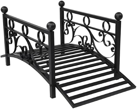 Garden Bridge Safety Backyard Garden Bridge Outdoor Decorative Iron Footbridge, Easy Assembly and Durable Outdoor Decor Bridge for Backyard, Creek, Lawn Black Iron Foot Bridge L102 x W51 x H43.5