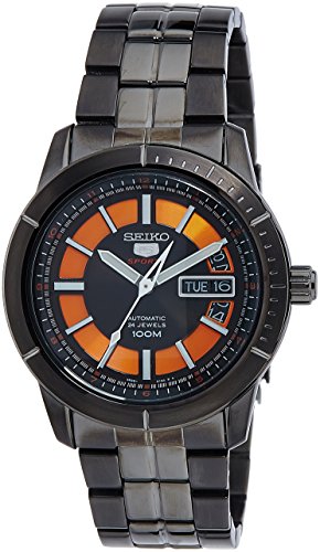 Seiko Srp345 Mens Watch, Black Face On Silver Stainless Steel Band