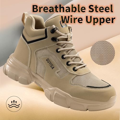 Image of Steel Toe Boots for Men Lightweight Work Boots for Men High Top Safety Boot with Kevlar Puncture-Resistant Midsole Comfortable Industrial Work Shoes Splash-Proof Botas De Trabajo para Hombre