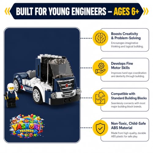 Image of Yashoni Automotive Building Blocks Toy Set for Kids | 10+ Construction Models in one Set| Aircraft, Excavator, Jeep, Car Model Building Kit | Educational STEM Toy | Ages 6+ (Heavy Truck)