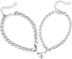 Par de Pulseiras Casal Amizade Coração Imã Magnético Em Aço Inoxidável