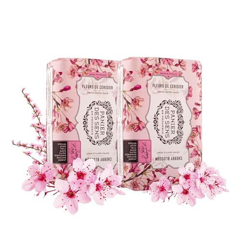 Panier des Sens - Kirschblüte Seifenstück 2x200g - Hand & Körperseife Kirschblüten- Mit Karitéöl - feste Seife für Damen & Herren- Französisch Seife- Naturseife 97% natürliche