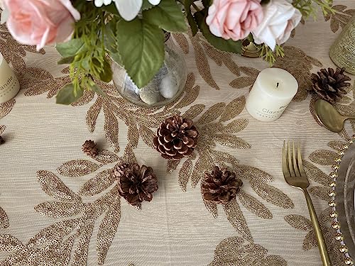 Btf Home Sequin Table Overlay,Champagne 50X80 Inch Embroidered Tablecloth,Rectangle Sparkle Sequin Table Cloth For Wedding,Party,Baby Shower thumb #5