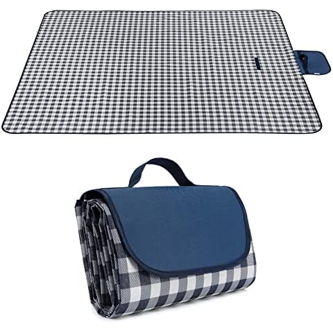 BoloShine Picnic Blankets, 200 x 200cm Waterproof Picnic Rug Foldable Outdoor Beach Blanket, Extra Large Picnic Mat Camping Blanket with Carrying Handle for Family Beach Park Hiking(Blue) Cover