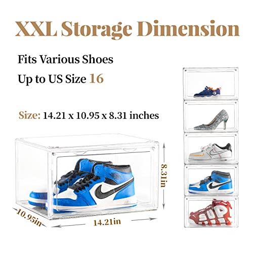 Clemate Acrylic Shoe Box,Set Of 5,Extra Large Shoe Storage Boxes Clear Plastic Stackable,Shoe Containers With Clear Door,Shoe Organizer For Sneaker Display,Easy Assembly,Fit For Us Size 16(14.2"X 11"X 8.3") #TOP1