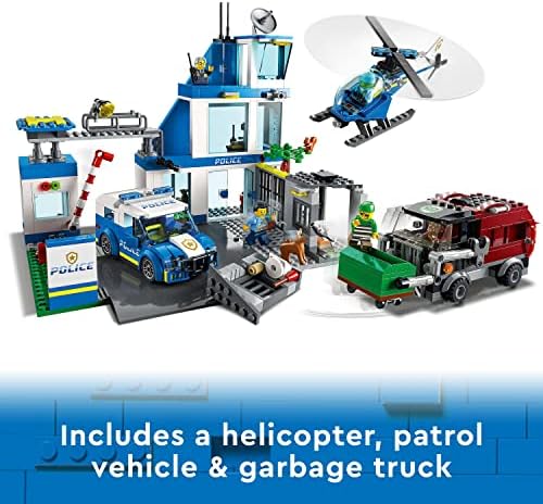 LEGO 60316 City Police Station with Van, Garbage Truck & Helicopter Toys, Gifts for 6 Plus Year Old Boys & Girls with 5 Minifigures and Dog Toy