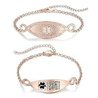 Theluckytag Verbessertes medizinisches Armband für Männer und Frauen mit QR-Code, medizinische Notfall-ID-Armbänder – Titan-Stahl-Armband passt Handgelenken von 20,3 - 25,4 cm – mehr Platz,