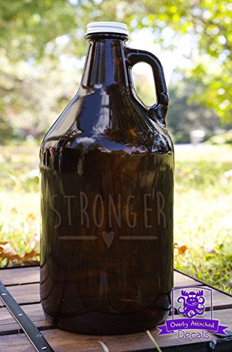 Stronger Typography Etched Amber Glass 64 Ounce Beer Growler Glassware Gift