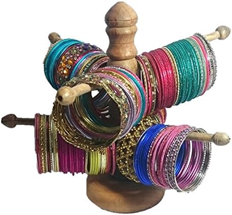 ADDYZ 6 Rods Premium Bangle Bracelet Watch Stand Wooden Jewelry Holder 21X14X21 Brown