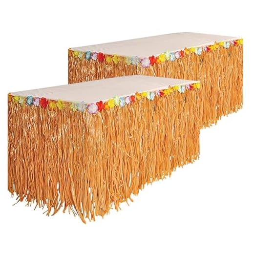 Kicko Luau Hawaiian Grass Table Skirt - 2 Pack - 9 Feet X 29 Inch - Real Hawaiian Island Party Decorations with Hibiscus Flowers, for Kids and Adult Birthdays, Polynesian Themed Events
