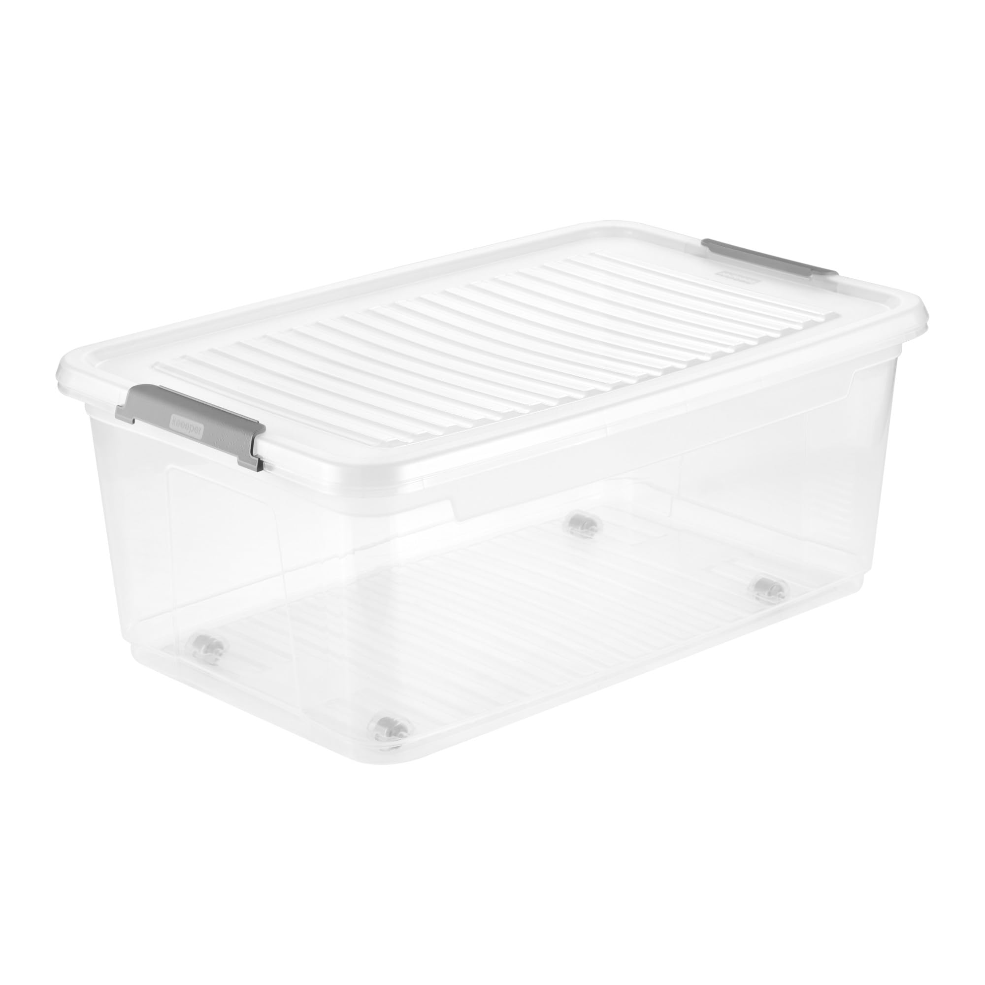 keeeper leo 4x Aufbewahrungsbox mit Deckel und Rollen, 37 L, 59 x 38 x 24 cm, Clipbox, Transparent