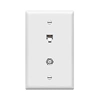 Vista 1 de Conector de tipo F para teléfono y CATV, más conectores hembra RJ11 con placas para pared, Blanco, 1