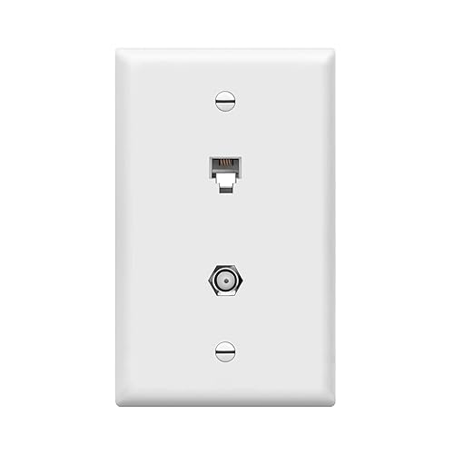 Conector de tipo F para teléfono y CATV, más conectores hembra RJ11 con placas para pared, Blanco, 1