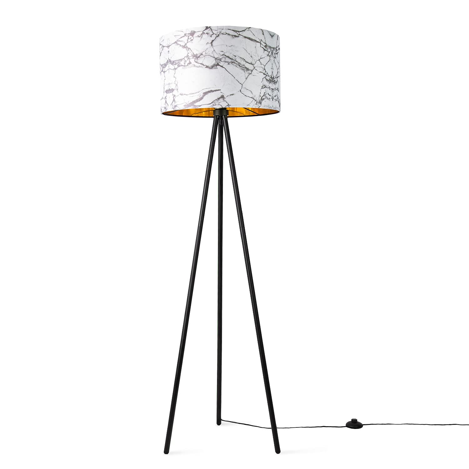 Paco Home Stehlampe Wohnzimmer Lampenschirm Stoff Stehleuchte Leselampe Abstrakt E27 2,5m Textilkabel Mit Stecker Modern, Farbe:Design 1 (Ø45,5 cm), Leuchtenart/Farbe:Stehleuchte Dreinbein - Schwarz