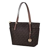 Michael Kors Jet Set Item Large East West Signature Top Zip PVC Tote (Brown/Acorn)