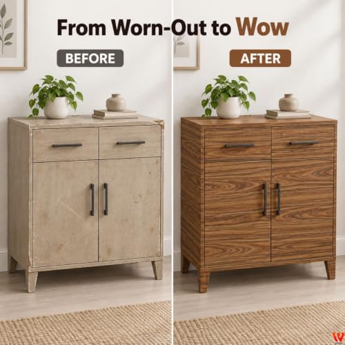 Image of WISDOM Wood Grain Self Adhesive Wallpaper for Furniture & Cabinets Brown Wooden Contact Paper Peel and Stick Thick Vinyl Wall Paper for Kitchen Cabinet, Wardrobe & Home Decor 12x78 in, Sprkl Wood