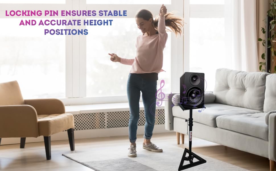 Image of Studio Monitor Speaker Stands Pair. 40Kg Capacity per Stand. Adjustable Height 26 inch - 42 inch. Metal Constructed Stands Ideal for Surround Sound, Bookshelf and Monitoring Speakers