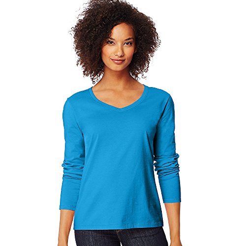 Hanes Women's Long-Sleeve V-Neck T-Shirt_Deep Dive_M