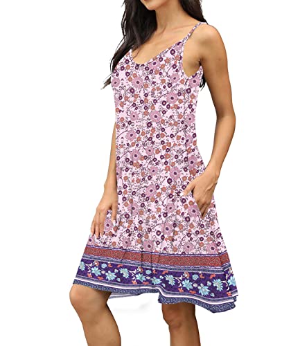 Image of Women's Summer Spaghetti Strap Casual Swing Tank Beach Cover Up Dress with Pockets