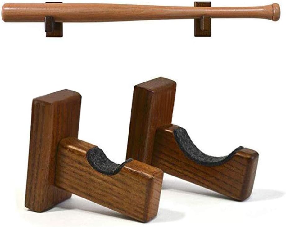 Baseball Bat Wall Mount Display Case, Solid Wood Baseball Bat Holder Horizontal Display Rack for Softball and Hockey Stick, Wooden Baseball Softball Bat Rack Baseball Accessories (Brown)