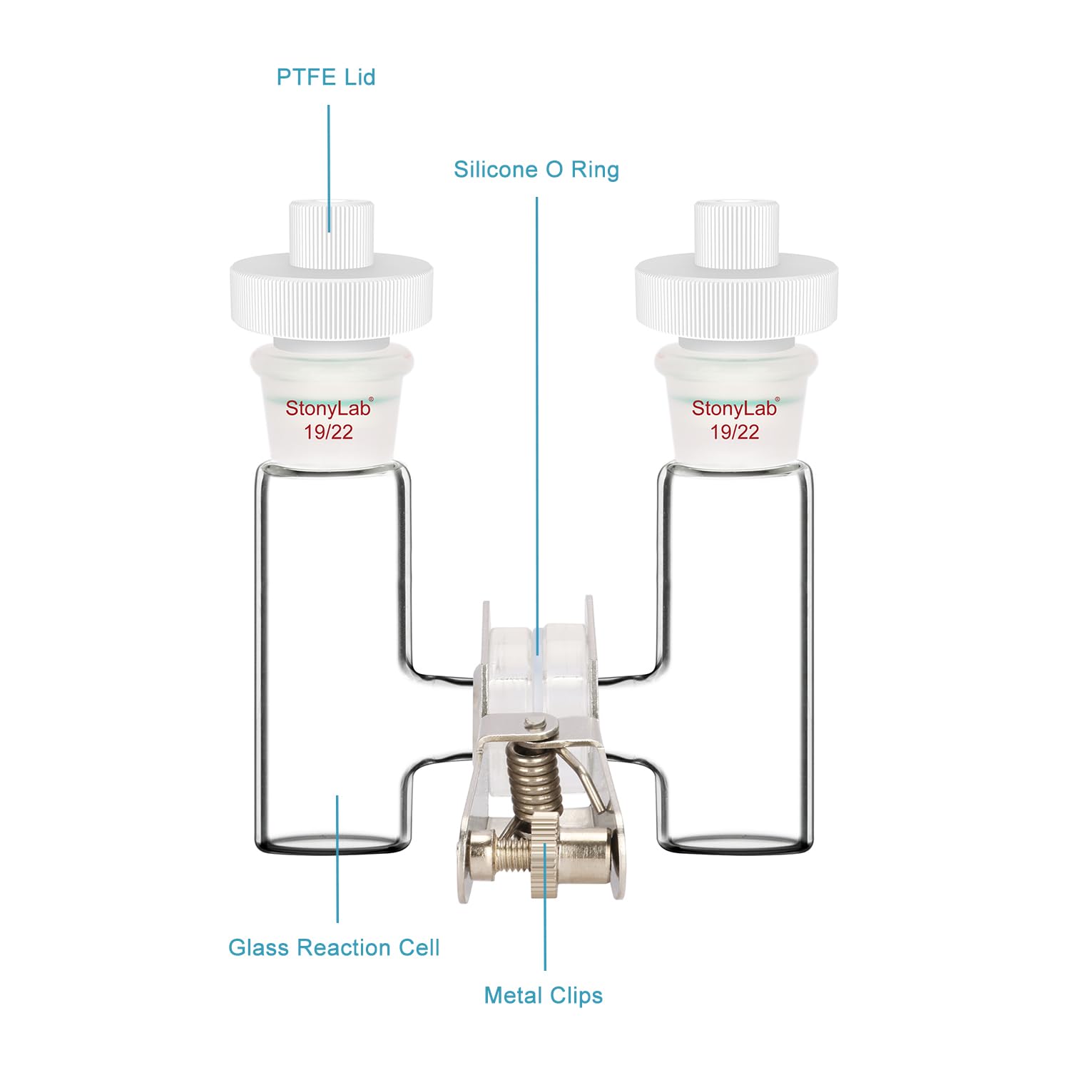 stonylab H-Type Electrolytic Cells, Replaceable Borosilicate Glass Double Cell Ion-Exchange Membrane Electrochemical Glass Cell Sealed Tubular Reactor for Electrochemistry, 20 ml