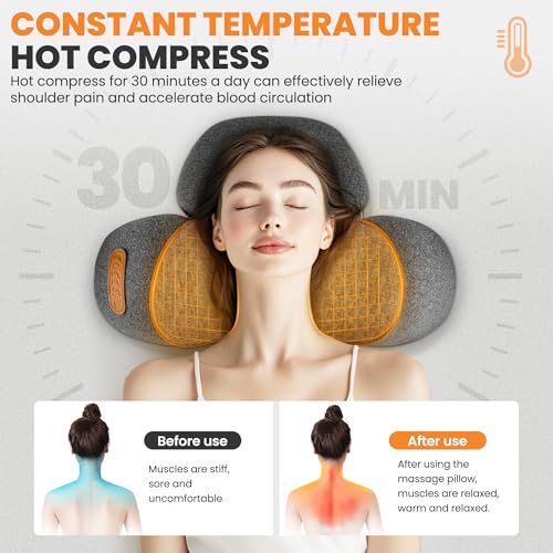 3-in-1 Rechargeable Neck Massager Pillow - Pillow Massage Neck Hump for Shoulder Pain, Deep Tissue Pain Relief, with Heating and Traction Function, Hump Corrector for Women